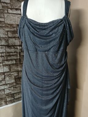 Alex Evenings Charcoal Sparkle Draped Women's Maxi Dress